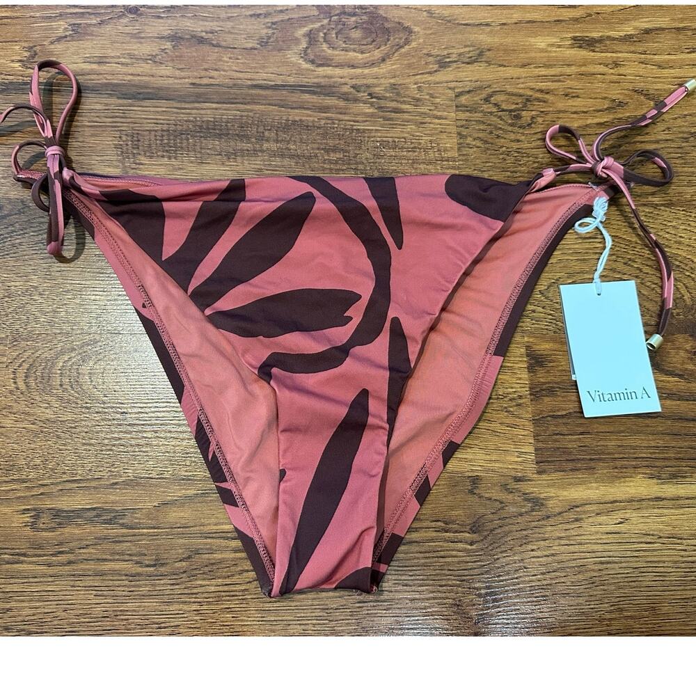 Vitamin A Side Tie Bikini Bottoms Women’s XXL Botanical Tropical Print Mauve NWT